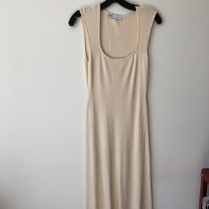 Zara - Cream - Medium - Cotton - Ribbed Thick Tank Dress